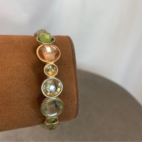 🛍3/$20 PASTEL pink green gold jewelled bangle bracelet - Picture 5 of 6